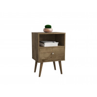 Manhattan Comfort 203AMC9 Liberty Mid Century - Modern Nightstand 1.0 with 1 Cubby Space and 1 Drawer in Rustic Brown 